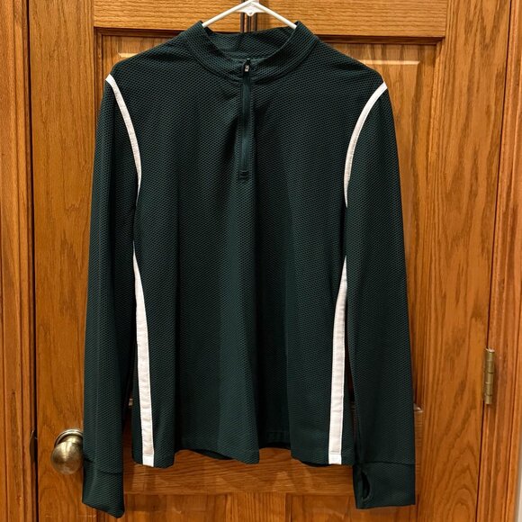 Tory Sport Reflective-Stripe Quarter-Zip Pullover Color: Conifer Size: XL - Picture 7 of 8